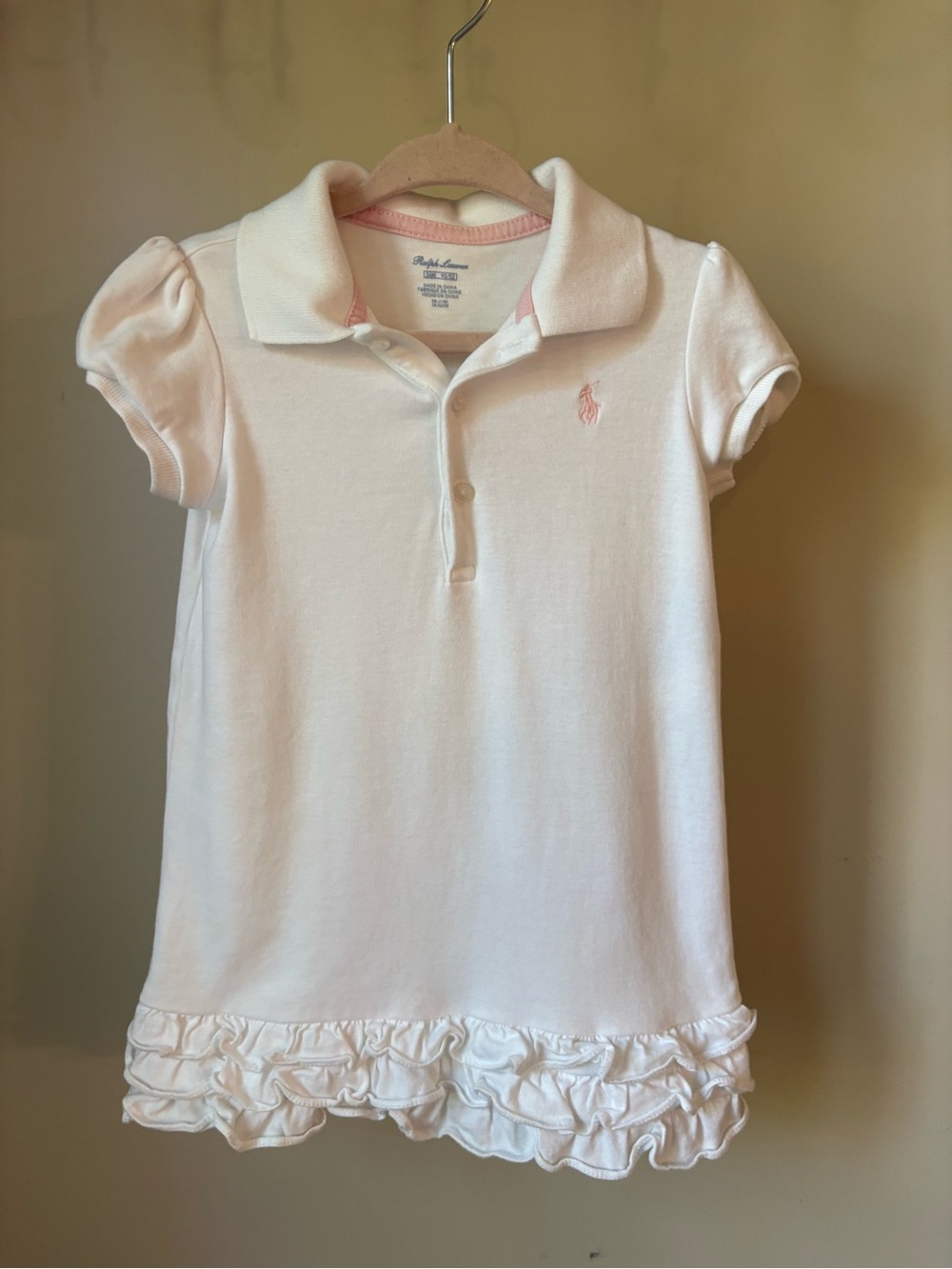 Ralph Lauren Light Pink Girls Polo Dress Top with Ruffle Hem